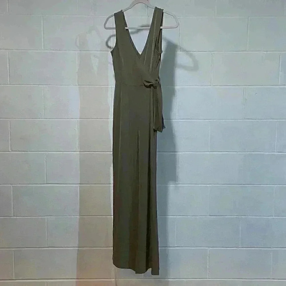 Bar III Essentials Women Jumpsuit XXS Dusty Olive Tie-Waist‎ Wide Leg Sleeveless - Picture 1 of 7